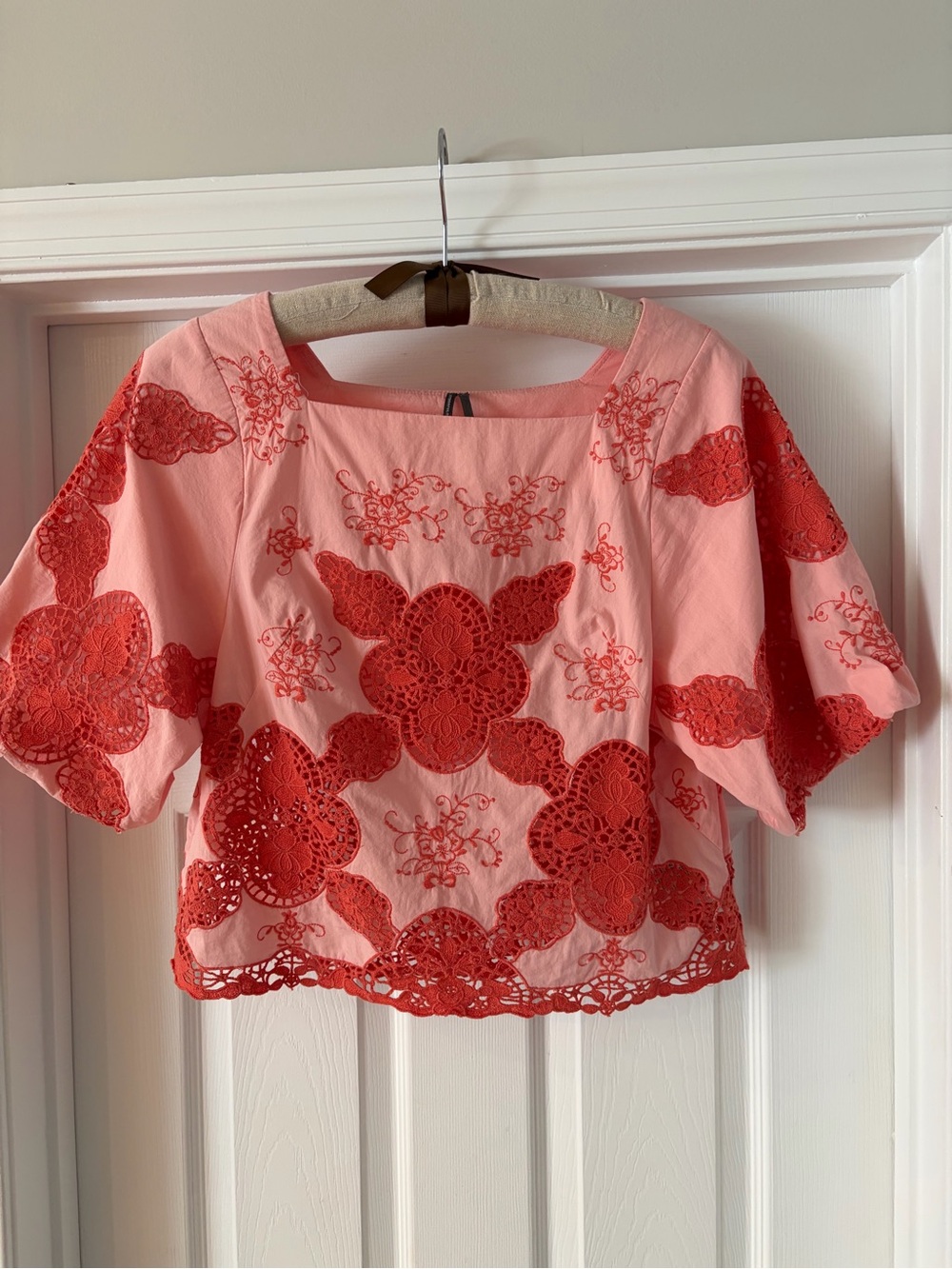 Anthropologie Women’s Coral top with Embroidered Detail